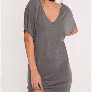 Basic Charcoal V Neck T-Shirt Dress